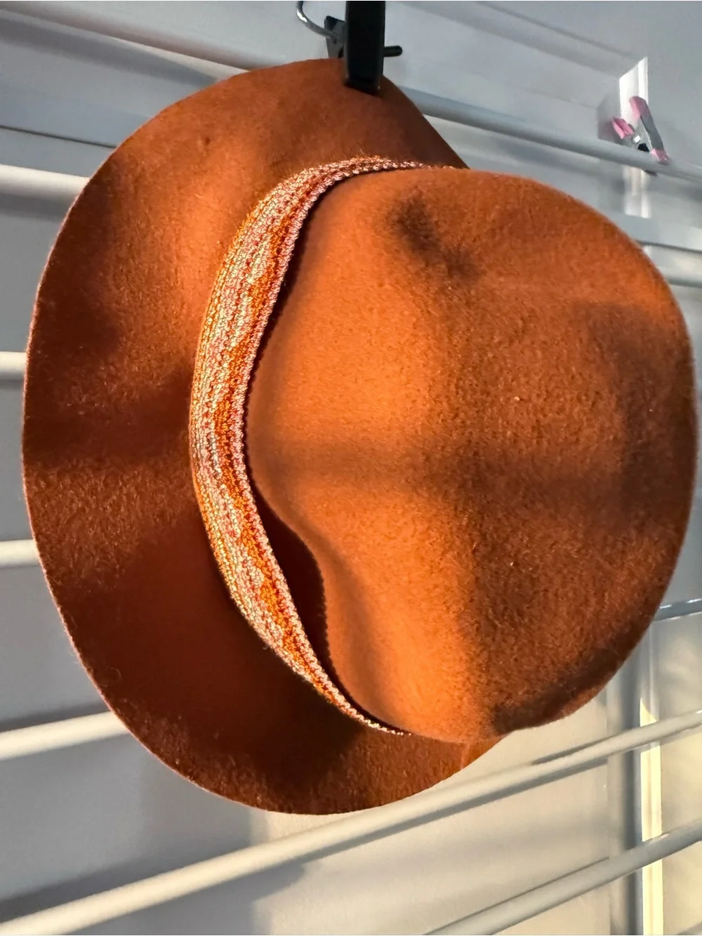 Womens Rust Wool Hat with Decorative Woven Band VTG